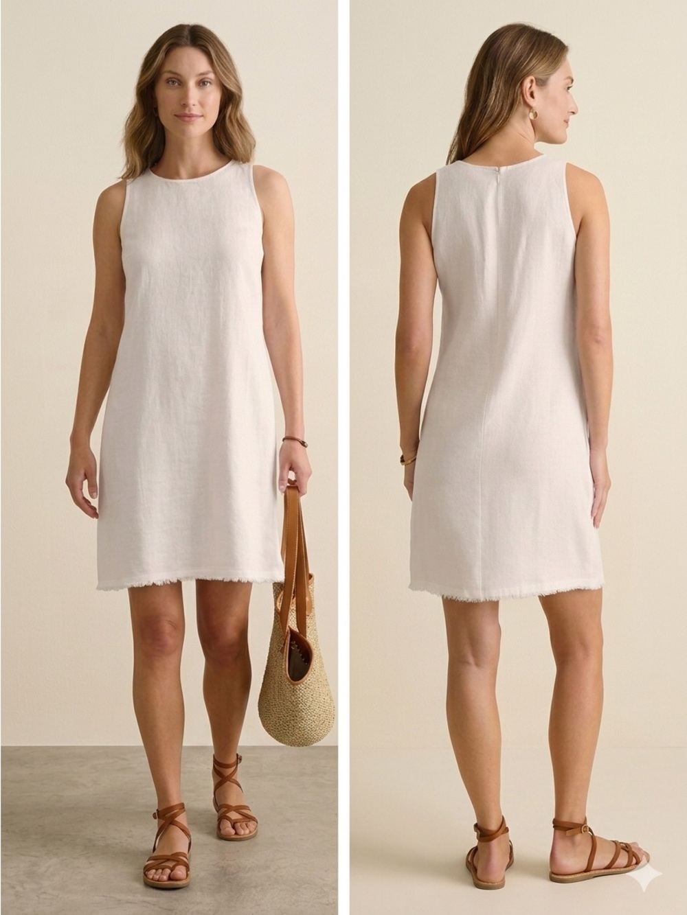 New Garnet Hill Harborside Linen Fringe-Hem Dress White 8